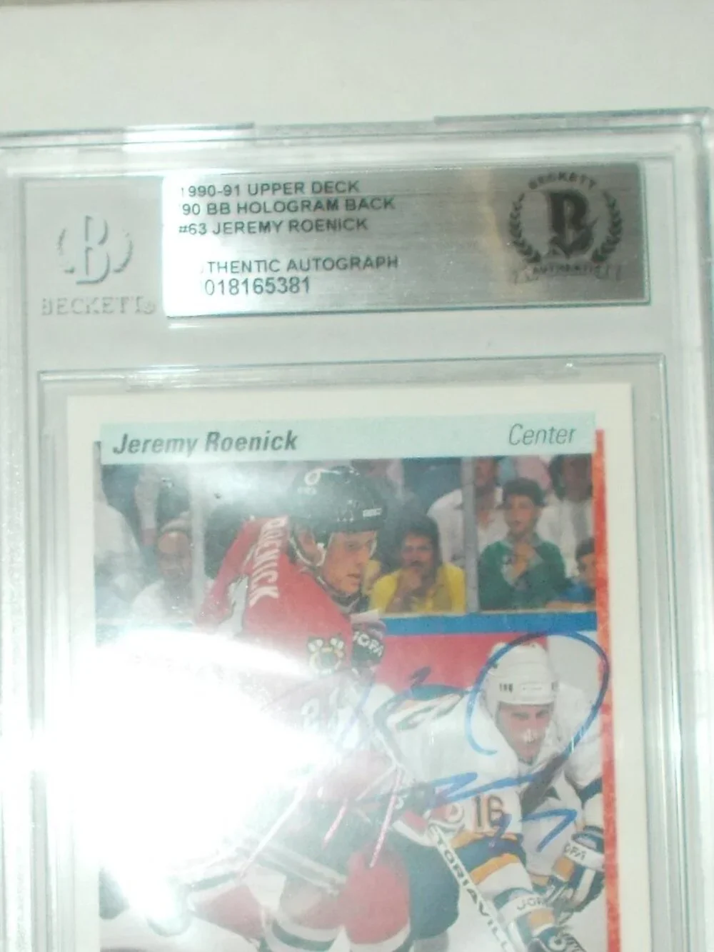 Jeremy Roenick SIGNED 1990-91 Upper Deck NHL Blackhawks RC Card BECKETT AUTHENIC